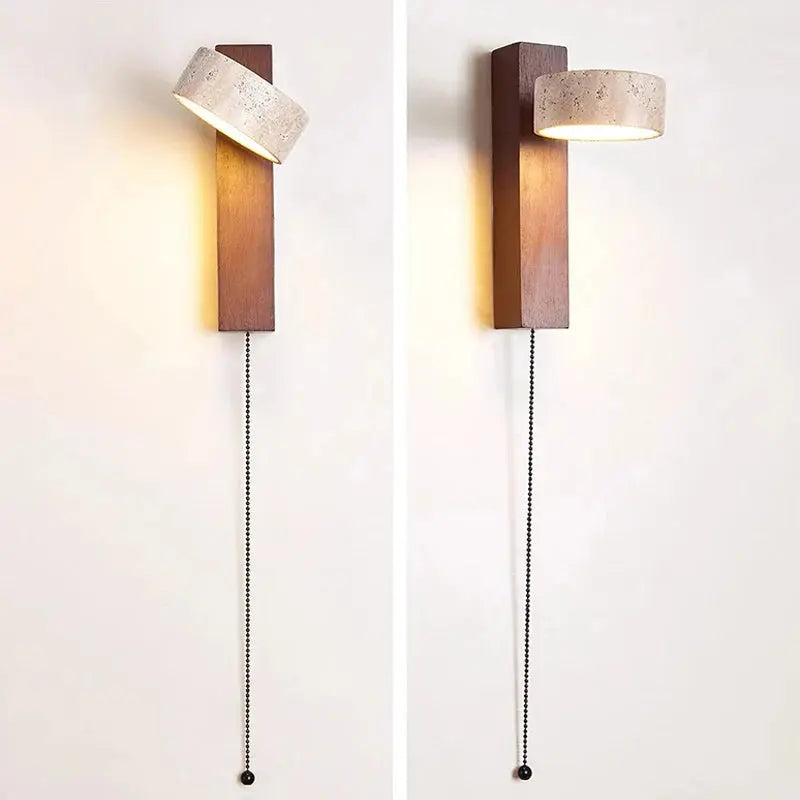 Japandi Travertine & Wood Rotatable Wall Lamp – Sorei lampasa.com