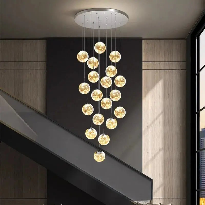 Axelle – Modern Dimmable LED Glass Ball Staircase Chandelier for Elegant Lighting Kozyled