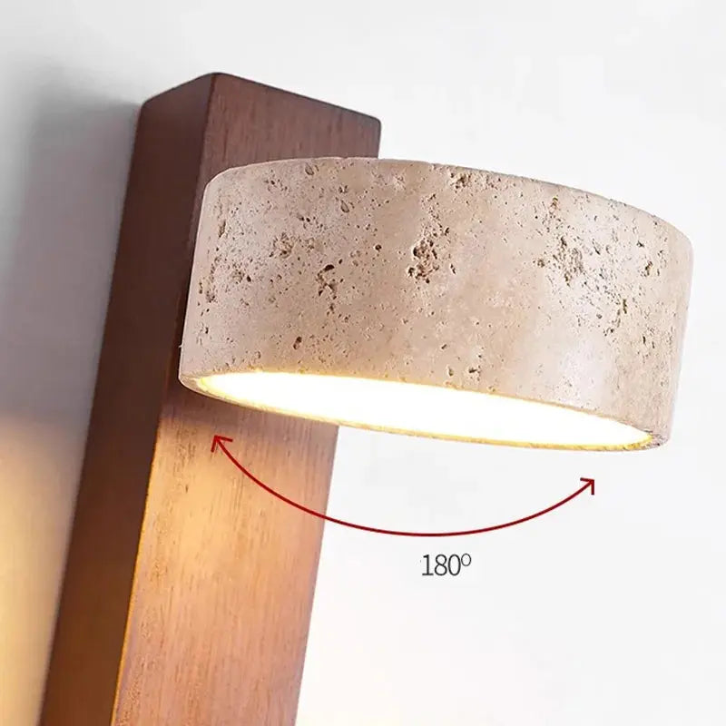 Japandi Travertine & Wood Rotatable Wall Lamp – Sorei lampasa.com