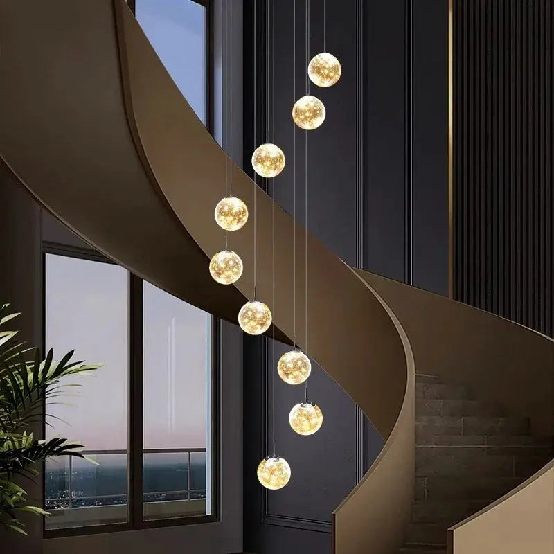 Axelle – Modern Dimmable LED Glass Ball Staircase Chandelier for Elegant Lighting Kozyled