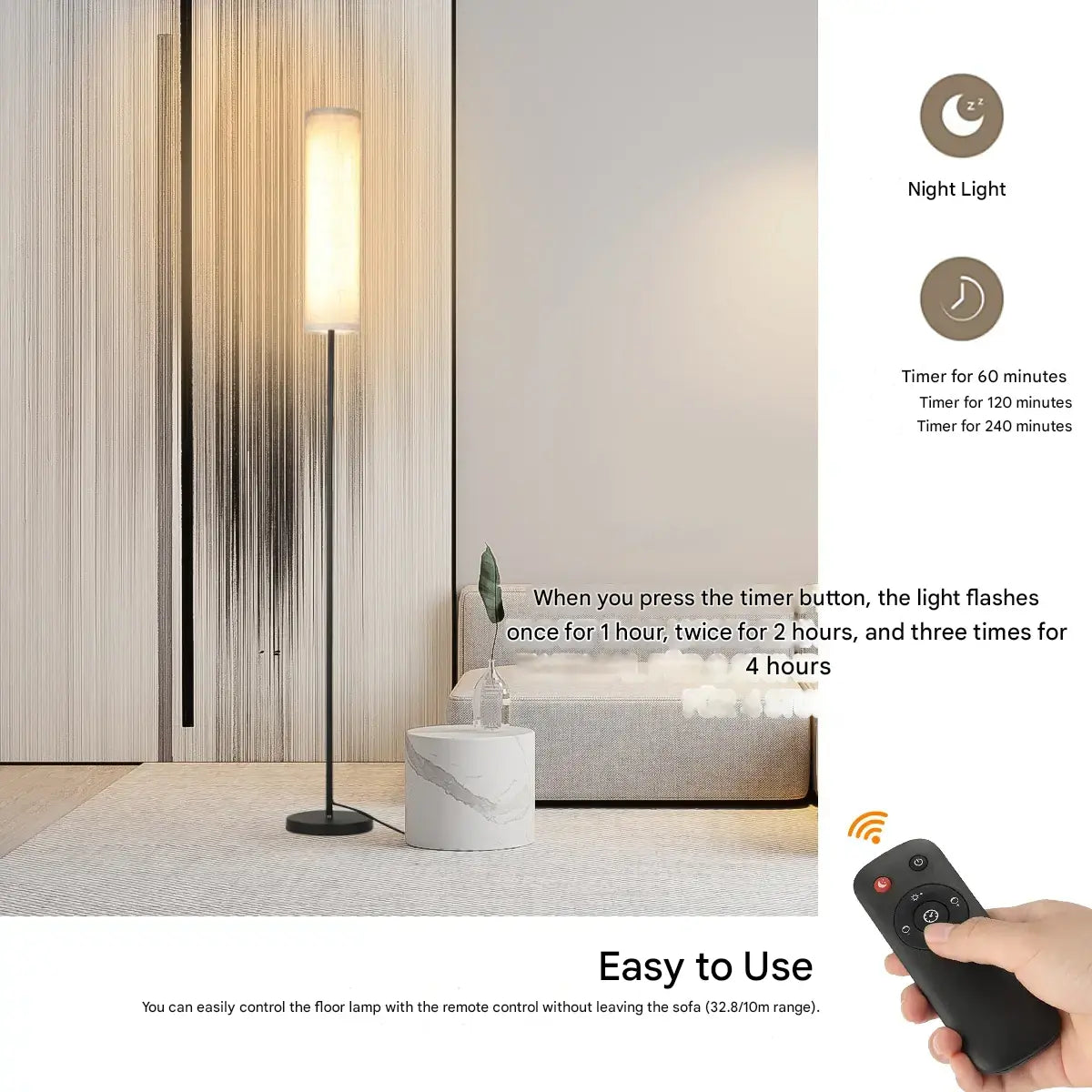 Ivenor – Minimalist Contemporary Fabric Shade Dimmable LED Floor Lamp Lampasa.com