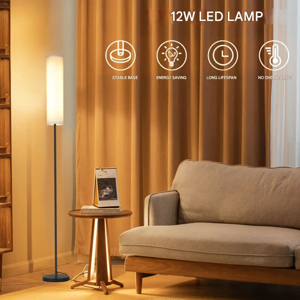Ivenor – Minimalist Contemporary Fabric Shade Dimmable LED Floor Lamp Lampasa.com