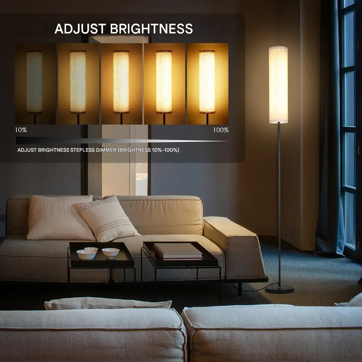 Ivenor – Minimalist Contemporary Fabric Shade Dimmable LED Floor Lamp Lampasa.com