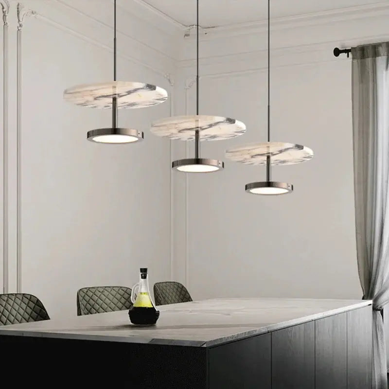 Noel – Luxury Black LED Pendant Light with Round Natural Stone Design Lampasa.com