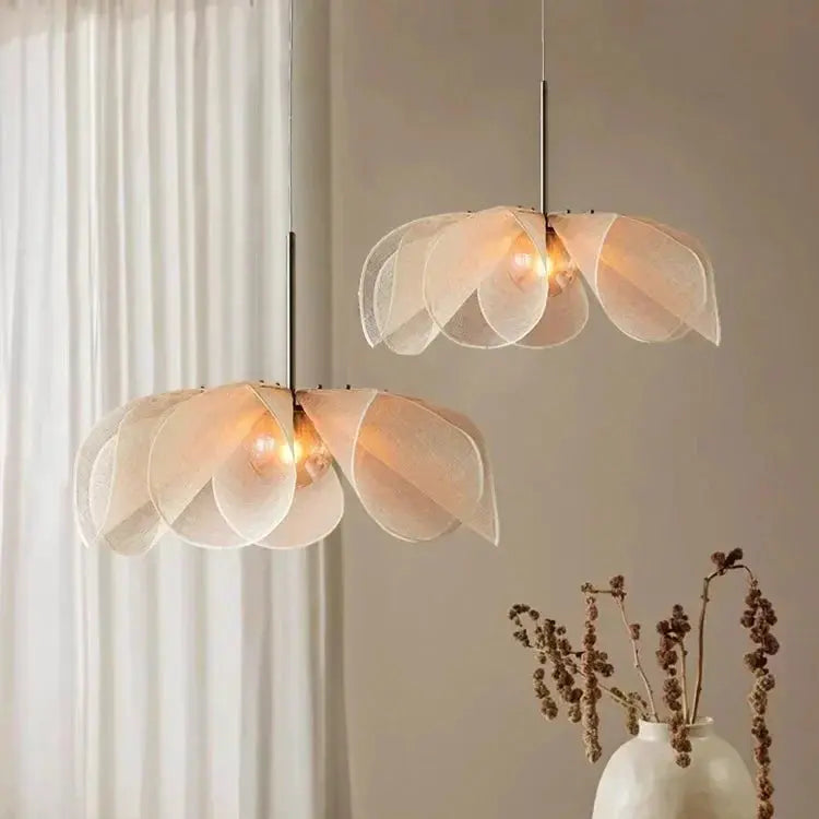 Kai – Japanese Wabi Sabi Style LED Pendant Light with Cloth Flower Design Lampasa.com
