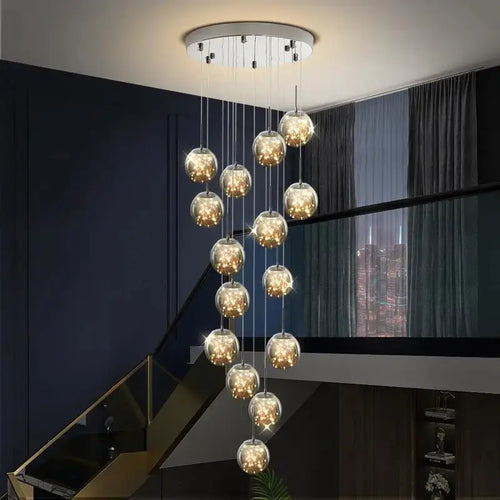 Axelle – Modern Dimmable LED Glass Ball Staircase Chandelier for Elegant Lighting Kozyled