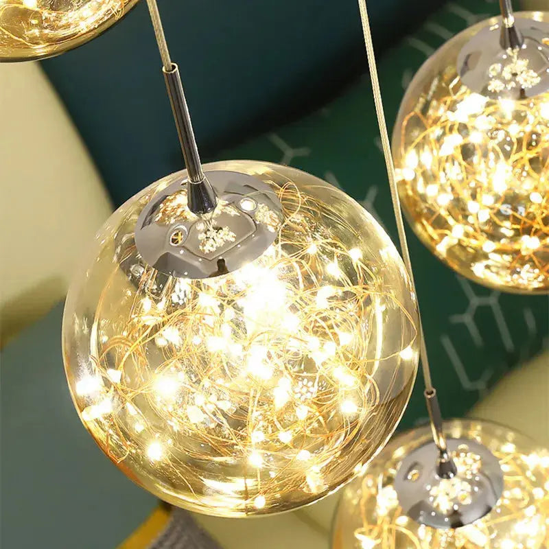 Axelle – Modern Dimmable LED Glass Ball Staircase Chandelier for Elegant Lighting Kozyled