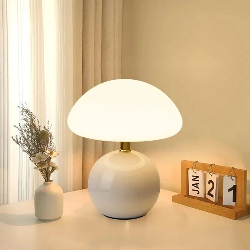 Tora – Small Ceramic LED Table Lamp in Modern Mushroom Design Lampasa.com