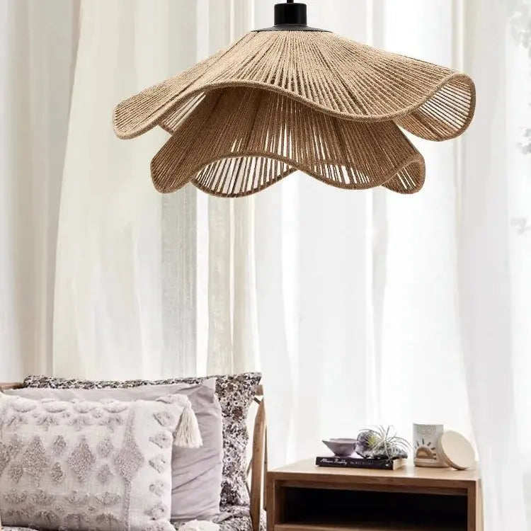 Kirsten – Hand-Knitted Wabi-Sabi Hemp Rope LED Pendant Light for Natural, Rustic Decor Kozyled