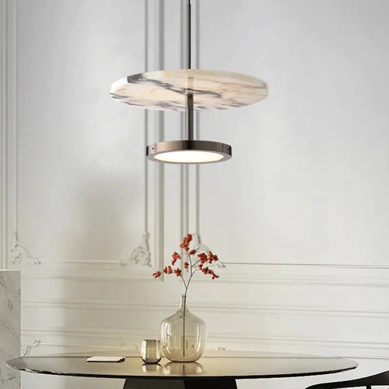 Noel – Luxury Black LED Pendant Light with Round Natural Stone Design Lampasa.com