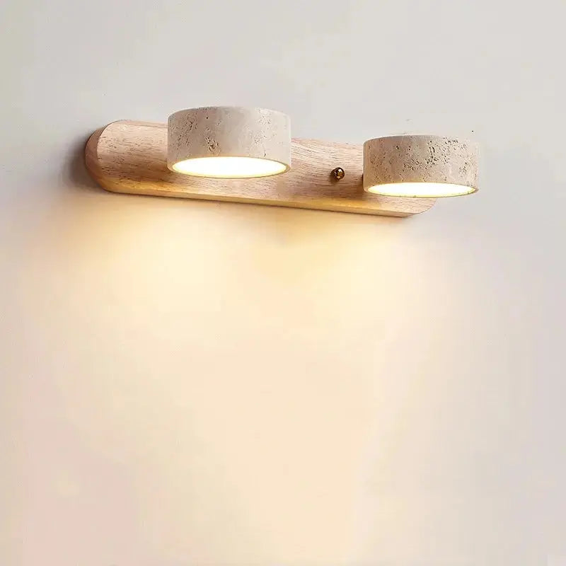 Japandi Travertine & Wood Rotatable Wall Lamp – Adelina lampasa.com