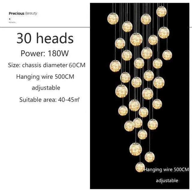 Axelle – Modern Dimmable LED Glass Ball Staircase Chandelier for Elegant Lighting Kozyled