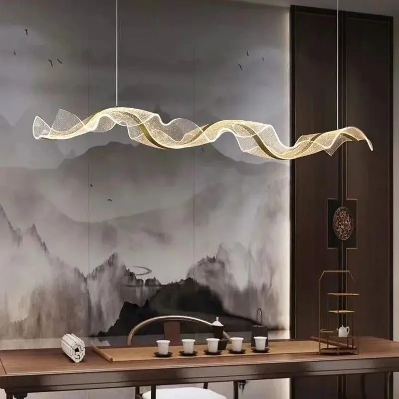 Erik – Dimmable Nordic LED Pendant Light with Creative Long Wave Design for Dining Tables and Bars Kozyled.com