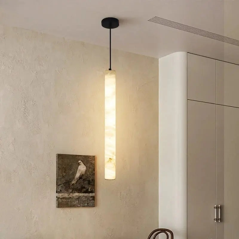 Albert – Dimmable Linear LED Pendant Light with White Alabaster Marble Design Kozyled.com