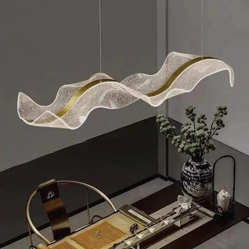 Erik – Dimmable Nordic LED Pendant Light with Creative Long Wave Design for Dining Tables and Bars Kozyled.com